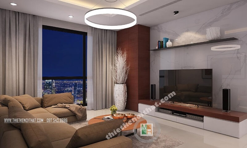 Mẫu thiết kế nội thất chung cư cao cấp theo phong cách hiện đại với màu nền trắng trang nhã mang đến cảm giác gần gũi, ấm cúng Mẫu nội thất chung cư đẹp