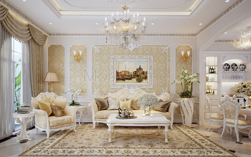 Mẫu thiết kế nội thất phòng khách tân cổ điển, cao cấp mang lại không gian căn nhà thật sang trọng Thiết kế phòng khách biệt thự