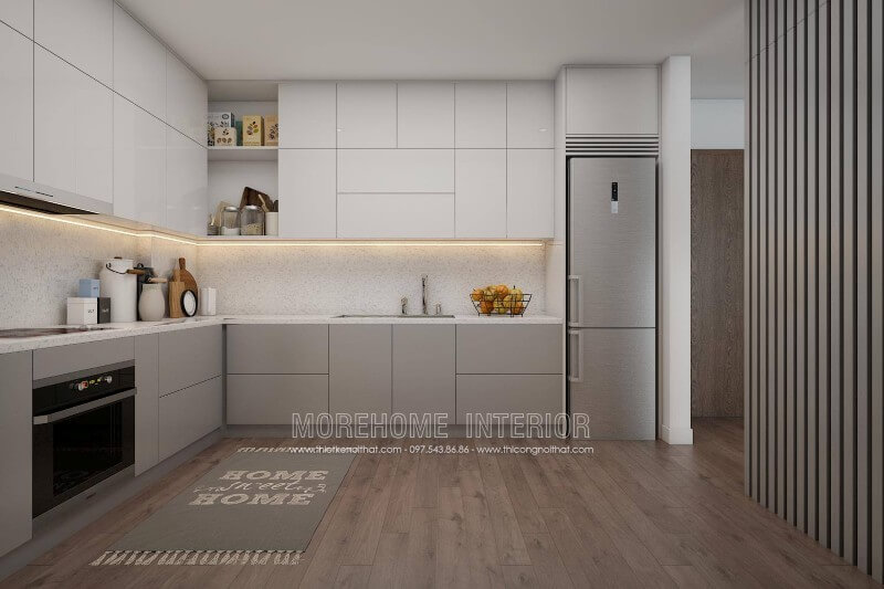 Hệ thống tủ bếp trên, tủ bếp dưới thiết kế hiện đại, mang đến khu vực chứa đồ tiện nghi Tủ bếp đẹp, sang trọng và đẳng cấp