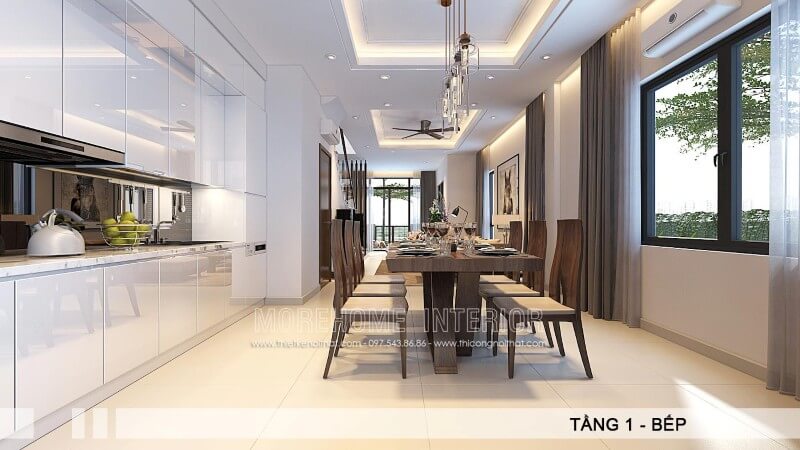 Mẫu tủ bếp gỗ công nghiệp màu trắng đẹp tạo nên một không gian rộng rãi kết hợp với đầy đủ những phụ kiện, thiết bị bếp tiện nghi mang đến cho gia đình sự thuận tiện cao nhất trong quá trình sử dụng. Tủ bếp đẹp, sang trọng và đẳng cấp