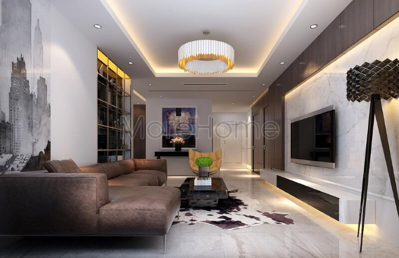 Sự kết hợp hài hòa giữa các tone màu sắc với nội thất phòng khách chung cư đã mang lại cho gia chủ một không gian tiếp khách sang trọng và tinh tế hơn Thiết kế chung cư