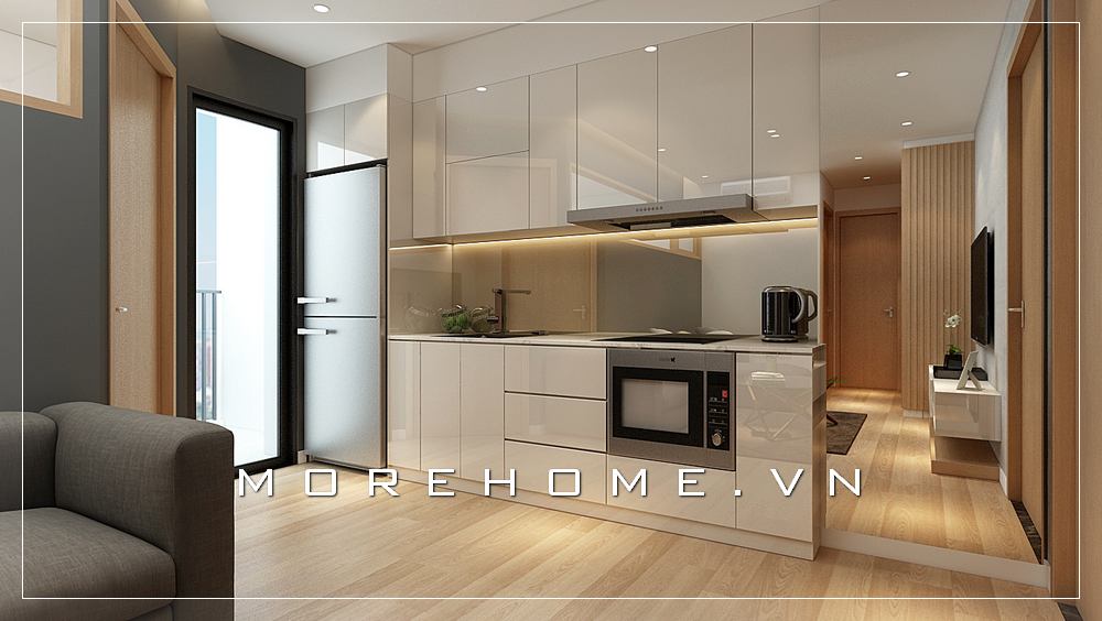 Mẫu tủ bếp gỗ công nghiệp màu trắng hiện đại, đơn giản cho nhà chung cư Tủ bếp hiện đại đẹp