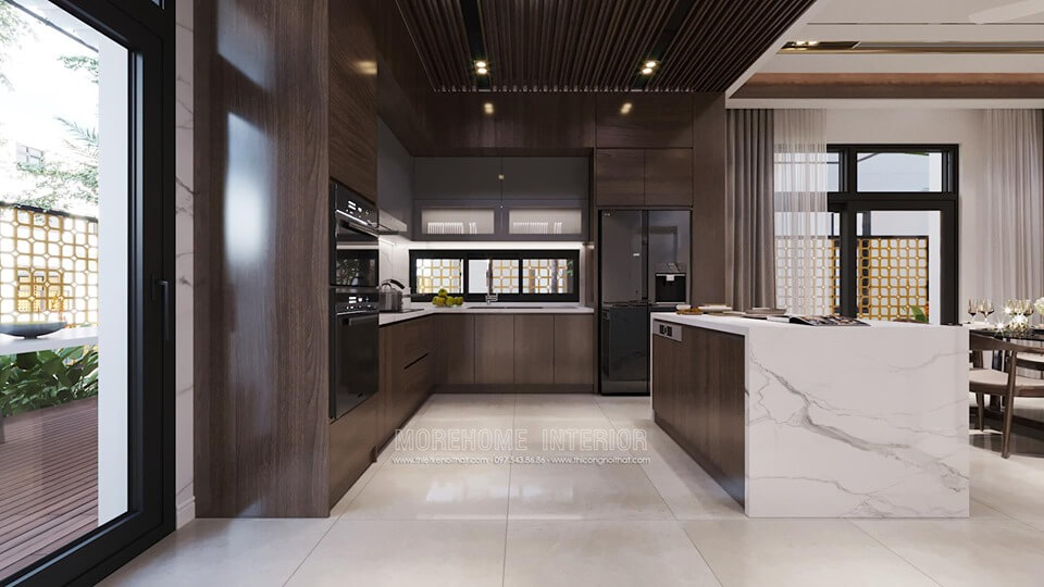 Mẫu thiết kế tủ bếp hiện đại đẹp cho không gian phòng bếp nhà biệt thự Tủ bếp hiện đại đẹp