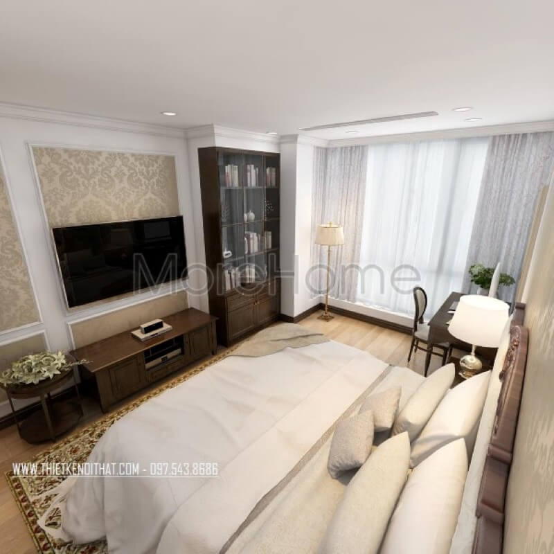 Trang trí phòng ngủ chung cư ấn tượng hơn với chiếc kệ ti vi tân cổ điển Bố trí nội thất chung cư