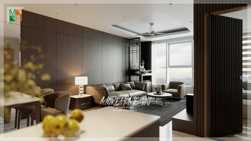 Trang trí nội thất phòng khách căn hộ mở với các không gian khác tạo nên sự thông thoáng