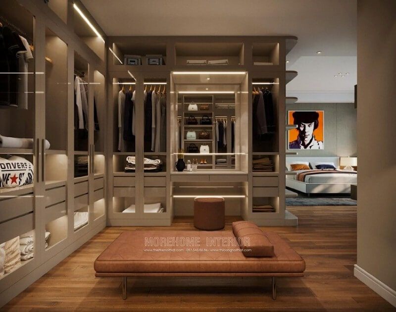 Mẫubố trí phòng ngủ liền phòng thay đồ đẹp, sang trọng