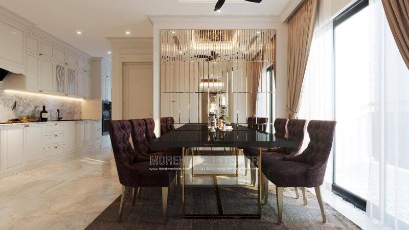 Thiết kế nội thất phòng ăn chung cư phong cách tân cổ điển