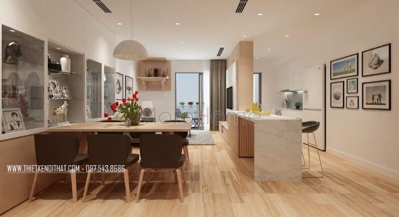 Nội thất phòng ăn liền kề khu vực phòng bếp tạo điều kiện thuận lợi cho gia chủ trong quá trình dùng bữa