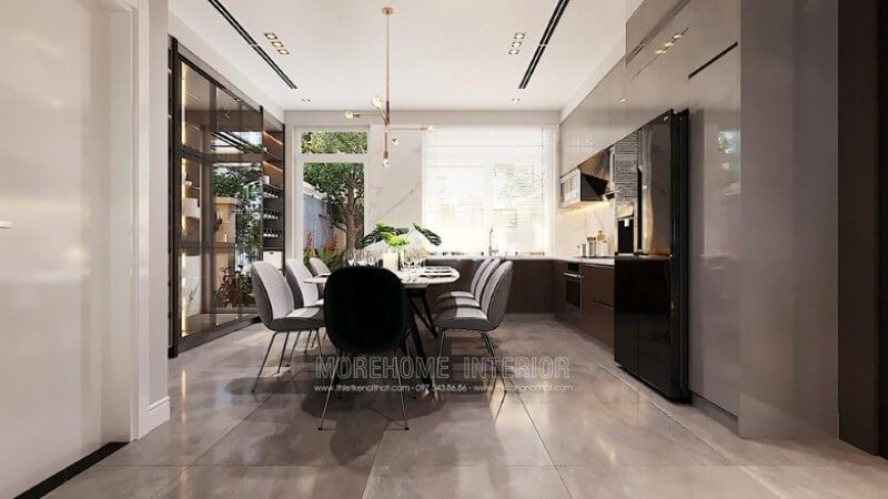 Mẫu thiết kế nội thất phòng ăn gắn liền phòng bếp đẹp
