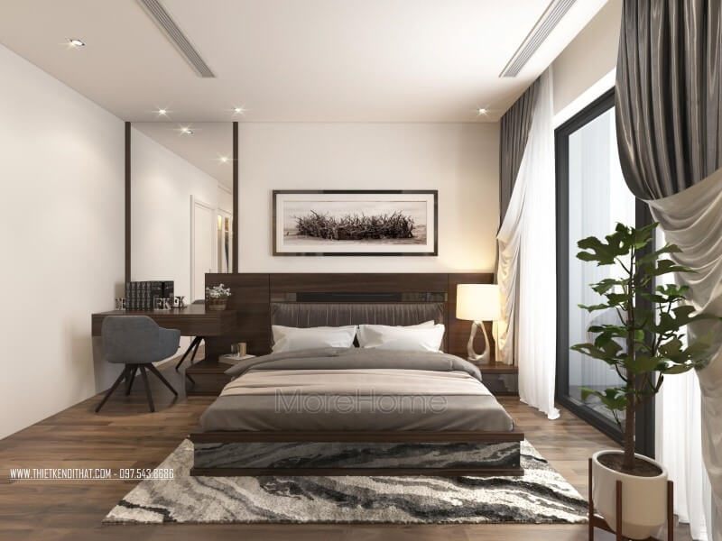 Mẫu giường ngủ gỗ bệt hiện đại đầu giương có tap cho phòng ngủ nhà phốchung cư