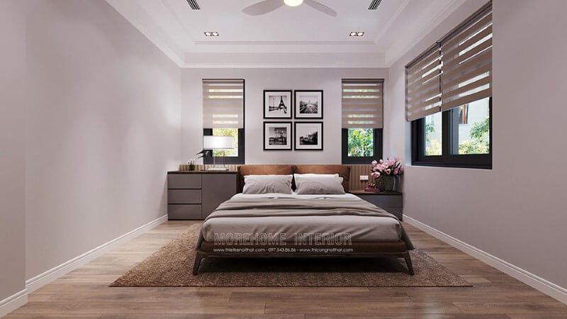 Mẫu giường ngủ gỗ tự nhiên hiện đại có chân đơn giản cho biệt thự, chung cư, nhà phố