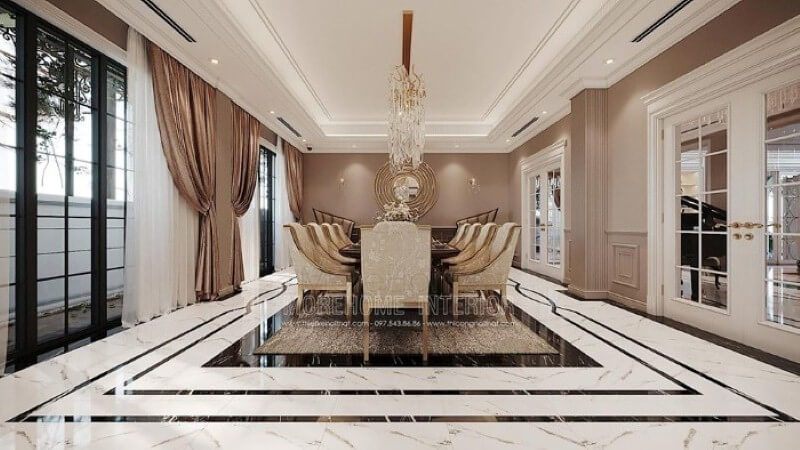Thiết kế nội thất phòng ăn đương đại ấn tượng với không gian mở thông thoáng.
