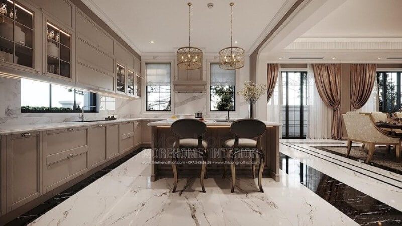 Đá ốp bếp vân mây đẹp, sang trọng cho tủ bếp biệt thự, nhà phố.