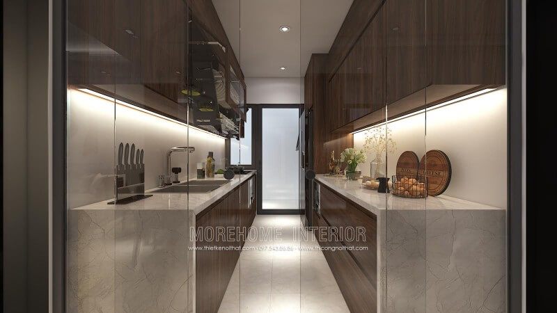 .
Gia chủ đã chọn thiết kế tủ bếp đẹp riêng biệt với khu vực sinh hoạt khác, và sử dụng cửa kính cường lực để giữ lại mùi dầu mỡ trong tủ bếp, để tránh ảnh hưởng đến các không gian khác.