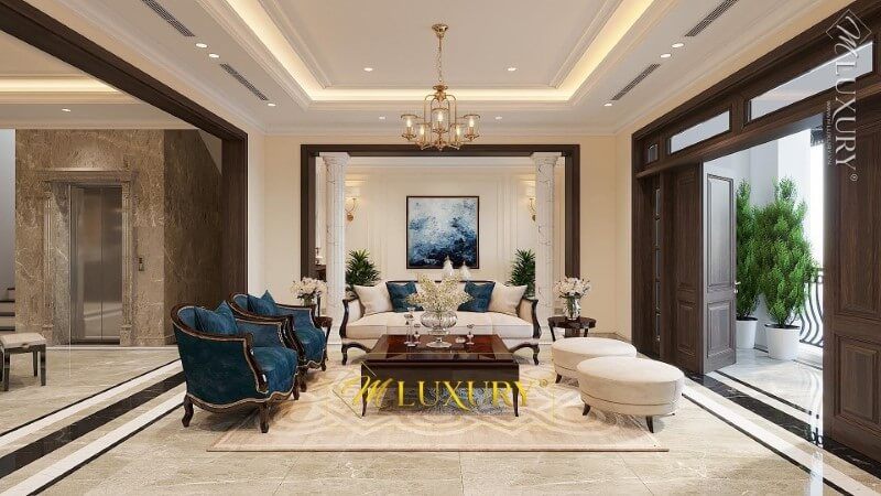 Trang trí phòng khách biệt thự cao cấp tại Việt Hưng, Long Biên, Hà Nội