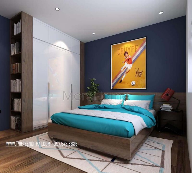 Tủ áo phòng ngủ kết hợp kệ trang trí, phong cách hiện đại, trẻ trung