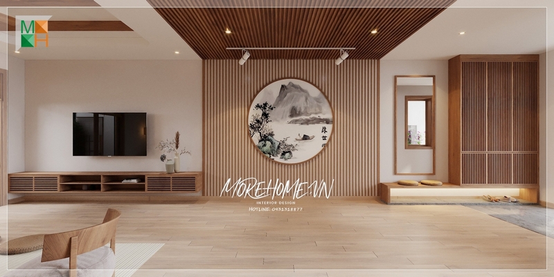 Tranh canvas treo tường hình tròn khung gỗ phong cách Nhật tạo điểm nhấn riêng tô điểm cho không gian nghệ thuật thẩm mỹ cao.