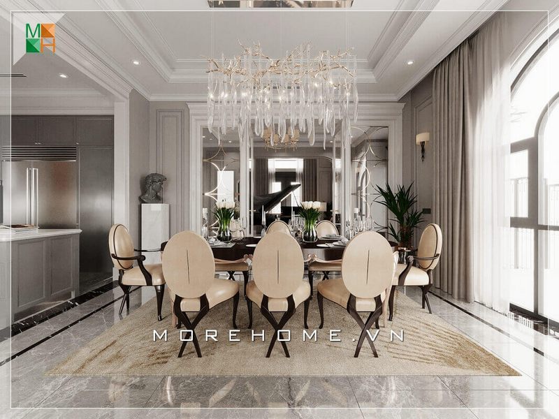 Gợi ý mẫu thiết kế phòng ăn tân cổ điển sang trọng cho biệt thự, tân cổ điển, chung cư cao cấp.