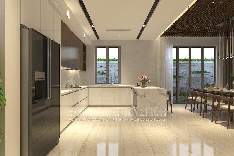 .
Sử dụng mẫu tủ bếp gỗ công nghiệp với nhiều ngăn và hộc tủ đa dạng để thiết kế một phòng bếp hiện đại, tiện nghi và có không gian lưu trữ vật dụng gọn gàng và ngăn nắp.