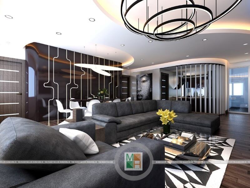 Tạo ra một không gian phòng khách hiện đại bằng cách sử dụng bộ sofa da màu đen sang trọng để tạo điểm nhấn nổi bật.