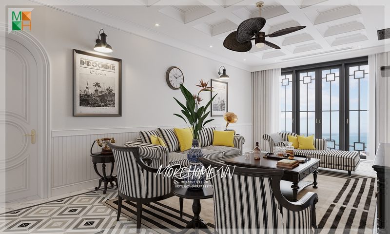 hơn Nội thất phòng khách sử dụng gỗ tự nhiên sơn đen bọc nỉ với phong cách Indochine sẽ làm cho không gian phòng khách nhà bạn trở nên nổi bật hơn.